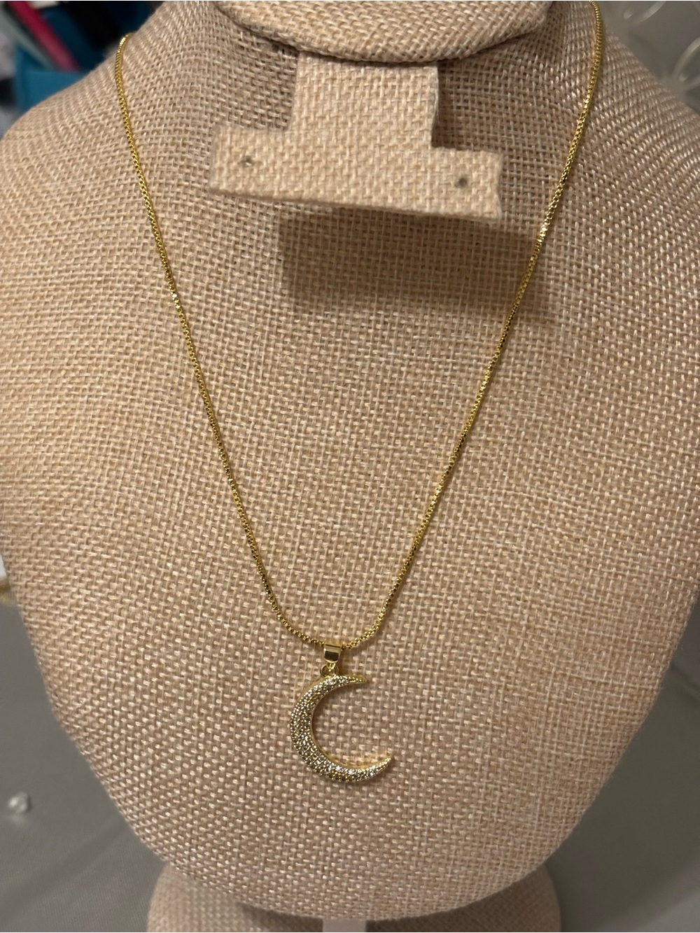 Gold Crescent Moon Pendant Necklace - Elegant Women's Jewelry - Picture 2 of 2
